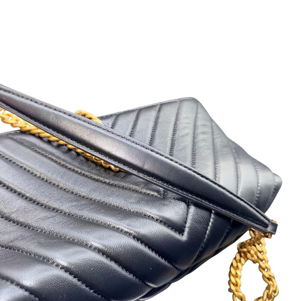 Quince NWT Black Chevron Quilted 100% Sheepskin Leather Crossbody Bag Gold - Picture 13 of 13